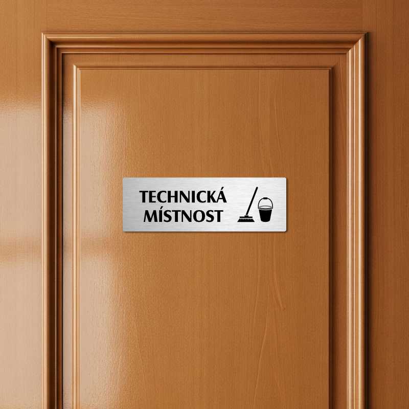 Technická místnost, 200x66mm, stříbrná popiska s rámečkem